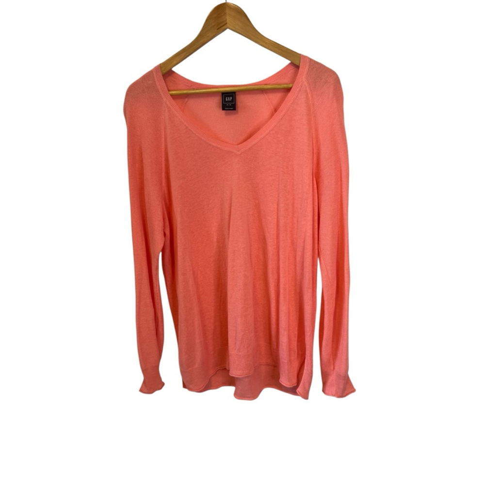 GAP Pullover Sweater XL Coral V Neck Long Sleeve Lightweight Top